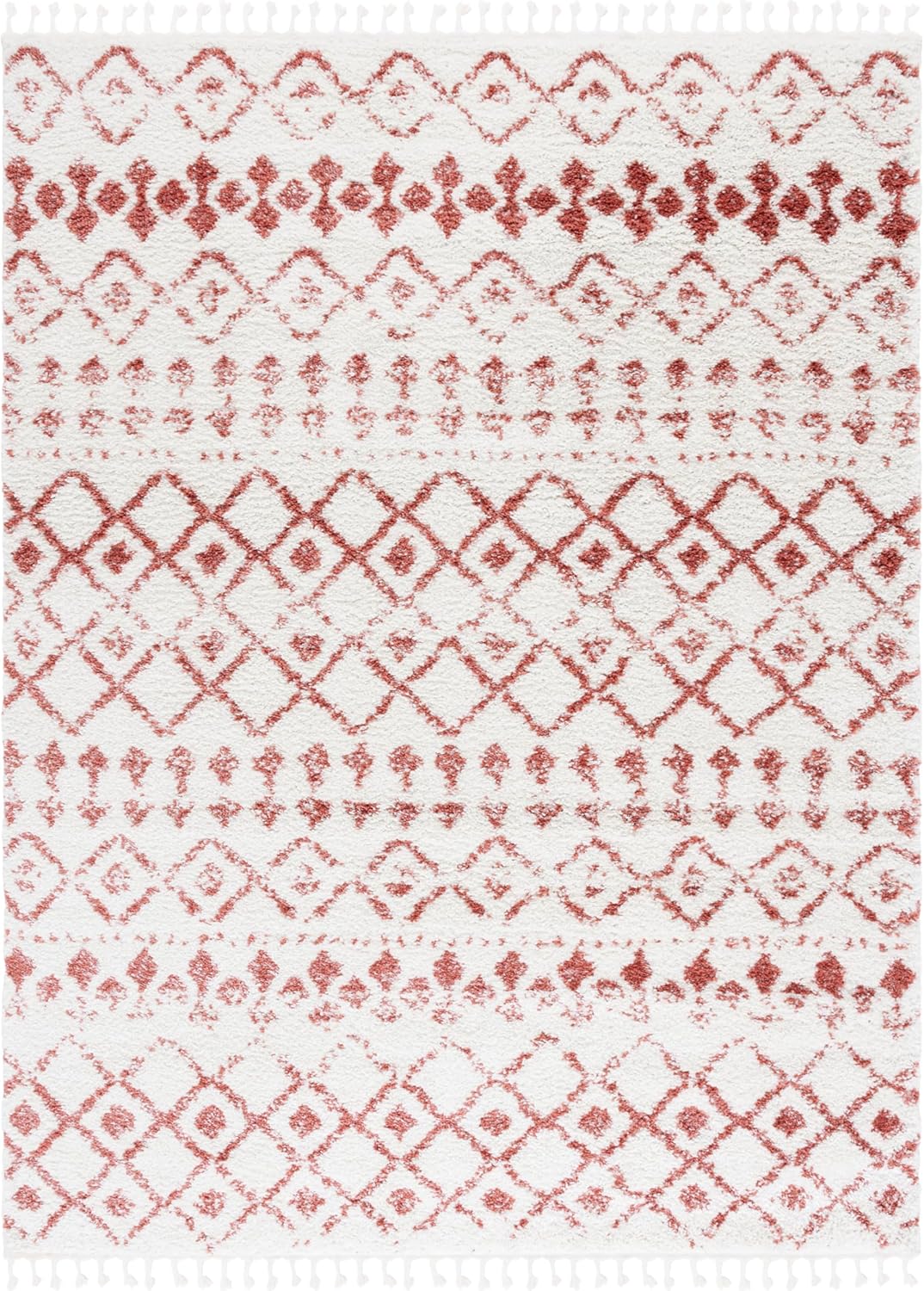 SAFAVIEH Area Rug 8x10 - Berber Fringe Shag Collection - Large - Ivory & Rust, Moroccan Design, Non-Shedding & Easy Cleaning, Plush Thick Pile, Ideal for Living Room, Bedroom, Dining Space (BFG516P)