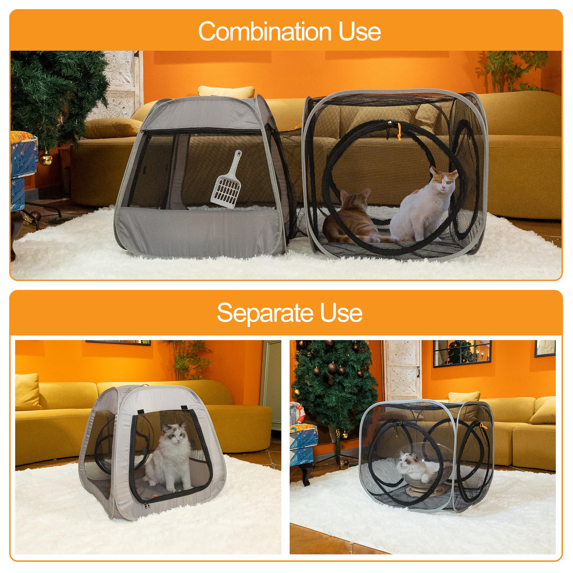 Tragbarer Katzenlaufstall, Trapez-Design für besseren Stand, faltbares Haustierzelt für drinnen und draußen, Laufstall, Outdoor-Katzenzelt, Katzenhäuser und Höhlen für Kätzchen, Katzen, Welpen und