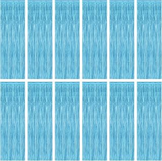 12 Pack Party Decorations, 3.28 FT x 7.05 FT Sky Blue Curtains, Metallic Party Streamers Photo Booth Backdrop Foil Fringe Curtains, Light Blue Winter Wonderland Backdrop Birthday Decor