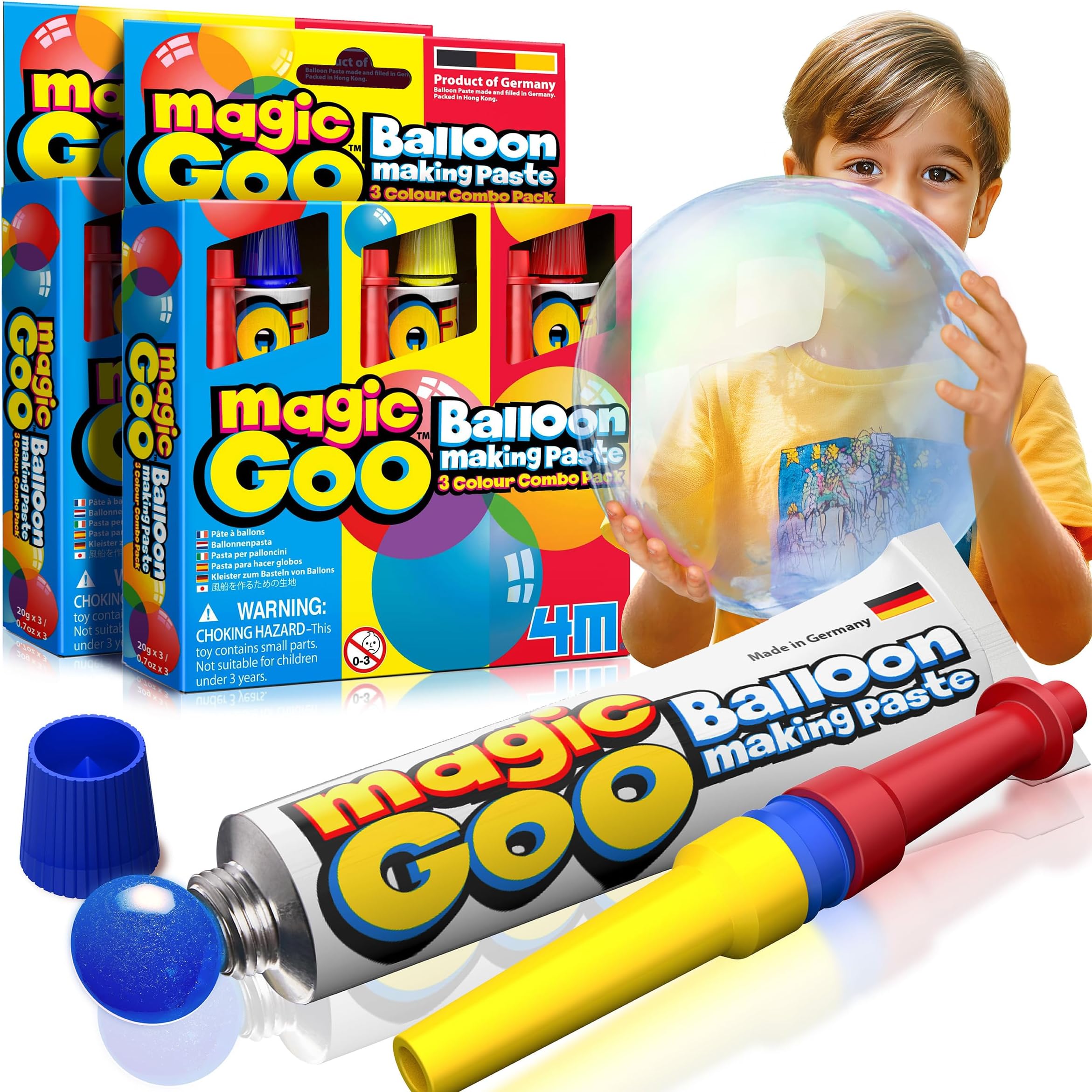 4M Magic Goo - Magic Plastic Bubble Balloons Variety Pack of 3 Colors - Blow Up Balloons with Straw - Clear Balloons Bubbles for Party Favors - Large Plastic Balloons, for Kids