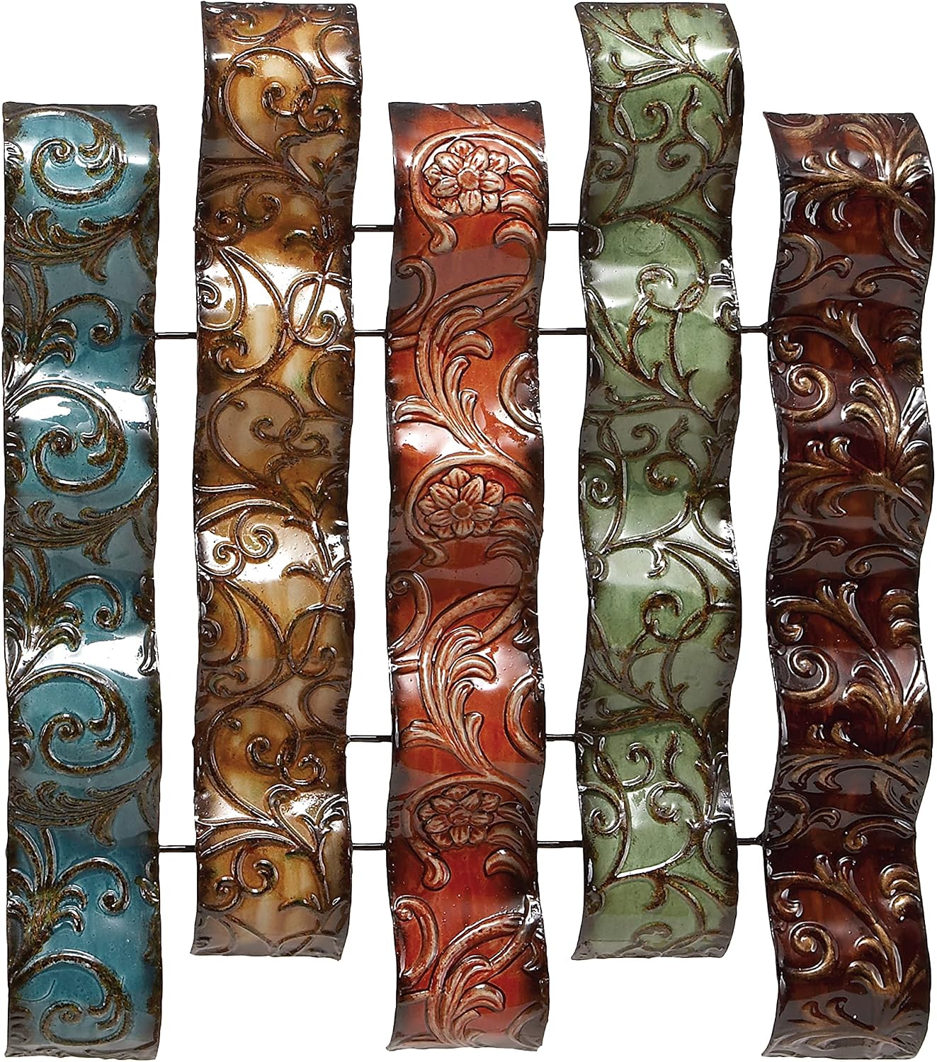 Deco 79 Metal Abstract 5 Wavy Panels Wall Decor with Embossed Details, 24" x 1" x 20", Multi Colored