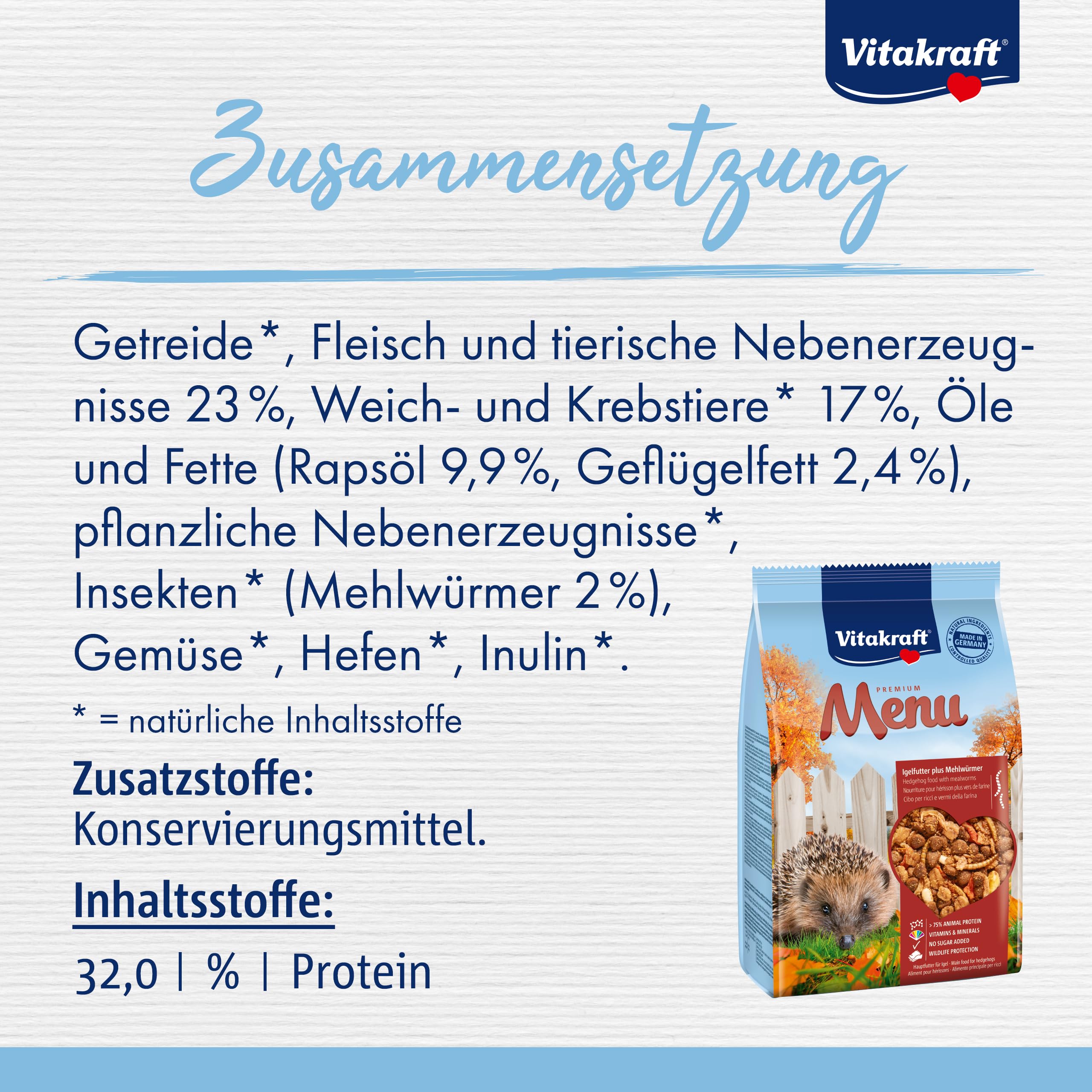Vitakraft Vita Garden, Trockenfutter für Igel, Sofort-Hilfe für Igel, mit Vitaminen und Mineralstoffen (1x 25kg)