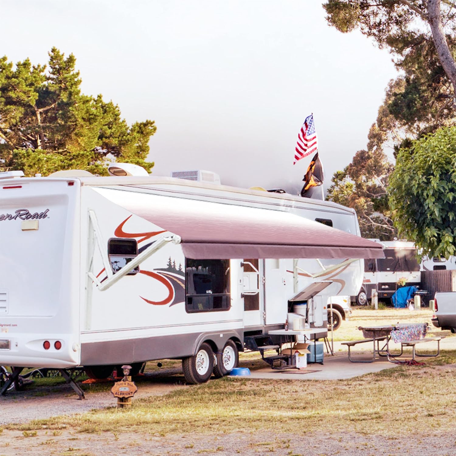Awnlux White Motorized Modular Retractable RV Awning Full Set Assemblies for RV, 5th Wheel, Travel Trailers, Toy Haulers, and Motorhome-RV Trailer Awning for Home or Camper-15x8 Ft-Ocean Blue-