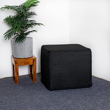 Saffron Jute Pouf Cover Footstool Ottoman Unstuffed Cover - Pouffee Cushion Footrest Cover 18" Width x 18" Length x 16" Height Black, 18" D x 18" W x 16" H Cube