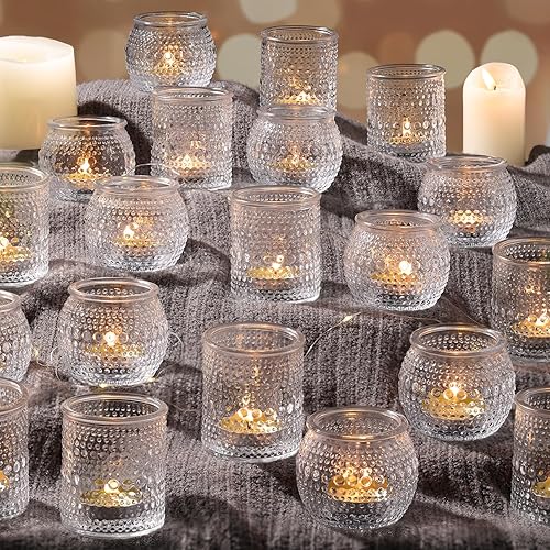 Miniatura 11 de 32 portavelas votivas doradas surtidas a granel, portavelas dorados a granel para decoraciones navideñas Diwali, portavelas de cristal para Acción