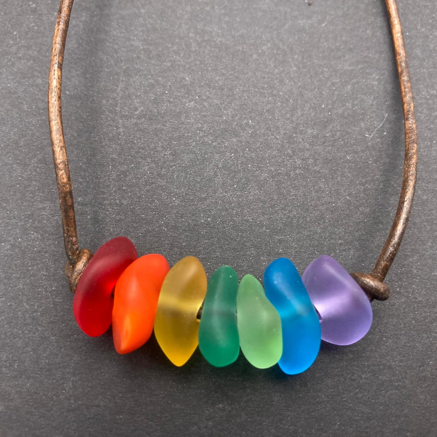 Choker Necklace, Hawaii is called Rainbow State, bring home some Hawaii Rainbow with this leather cord sea glass Necklace, (Hawaii Gift Wrapped, Customizable Gift Message)