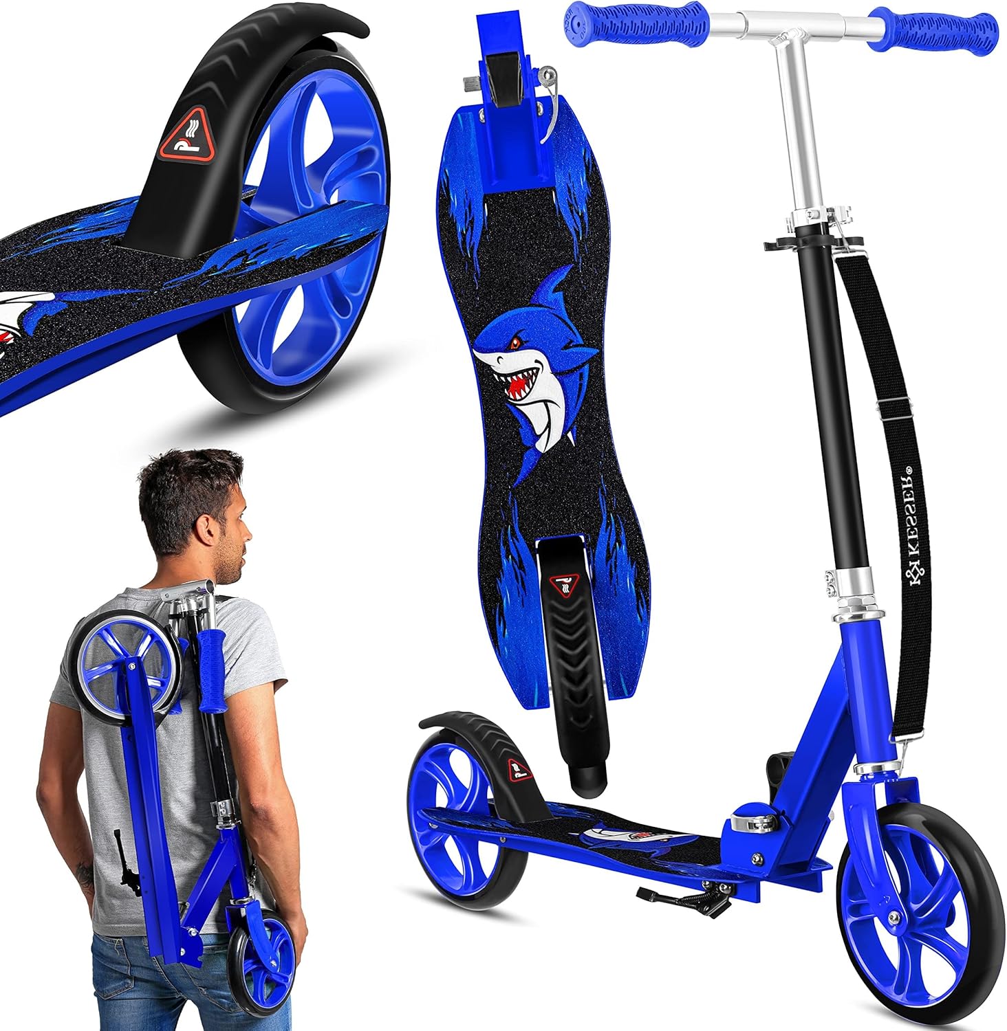 KESSER® Scooter para niños Scooter de Ciudad Kickscooter Stuntscooter Plegable, Shark (Blue)