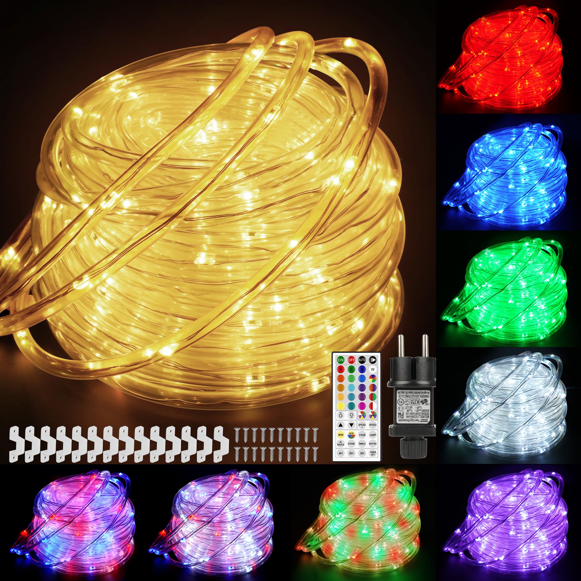 StarryEver 10M LED Schlauch Lichterkette Außen, 100er LED Lichtschlauch Außen IP68, 25 Farben Lichterkette Innen Strombetrieben,Patio Lichterschlauch Strom mit Fernbedienung für Garten Balkon