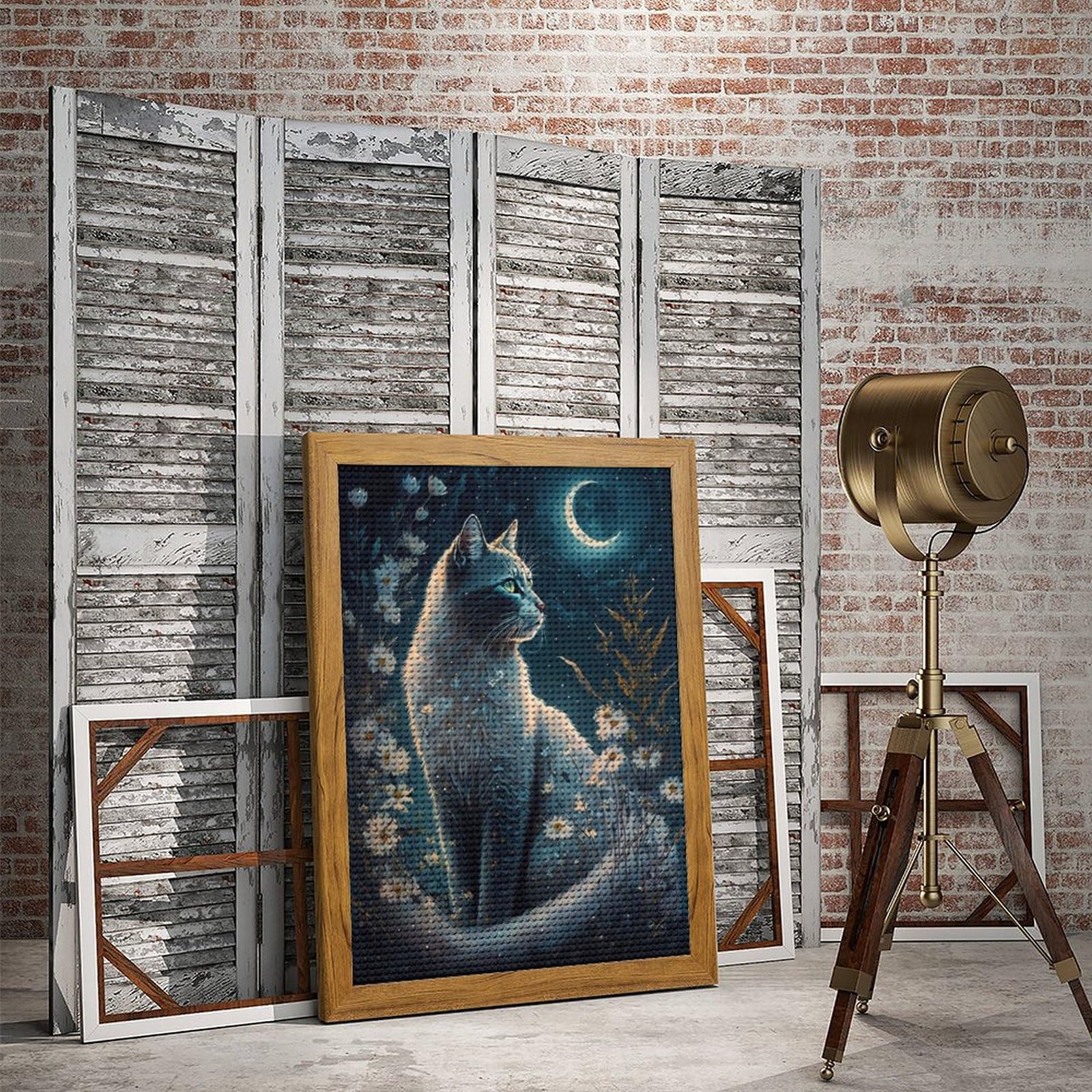 Amazon | ダイヤモンドアート 猫と月の夜 ダイヤモンド刺繍 全面貼り