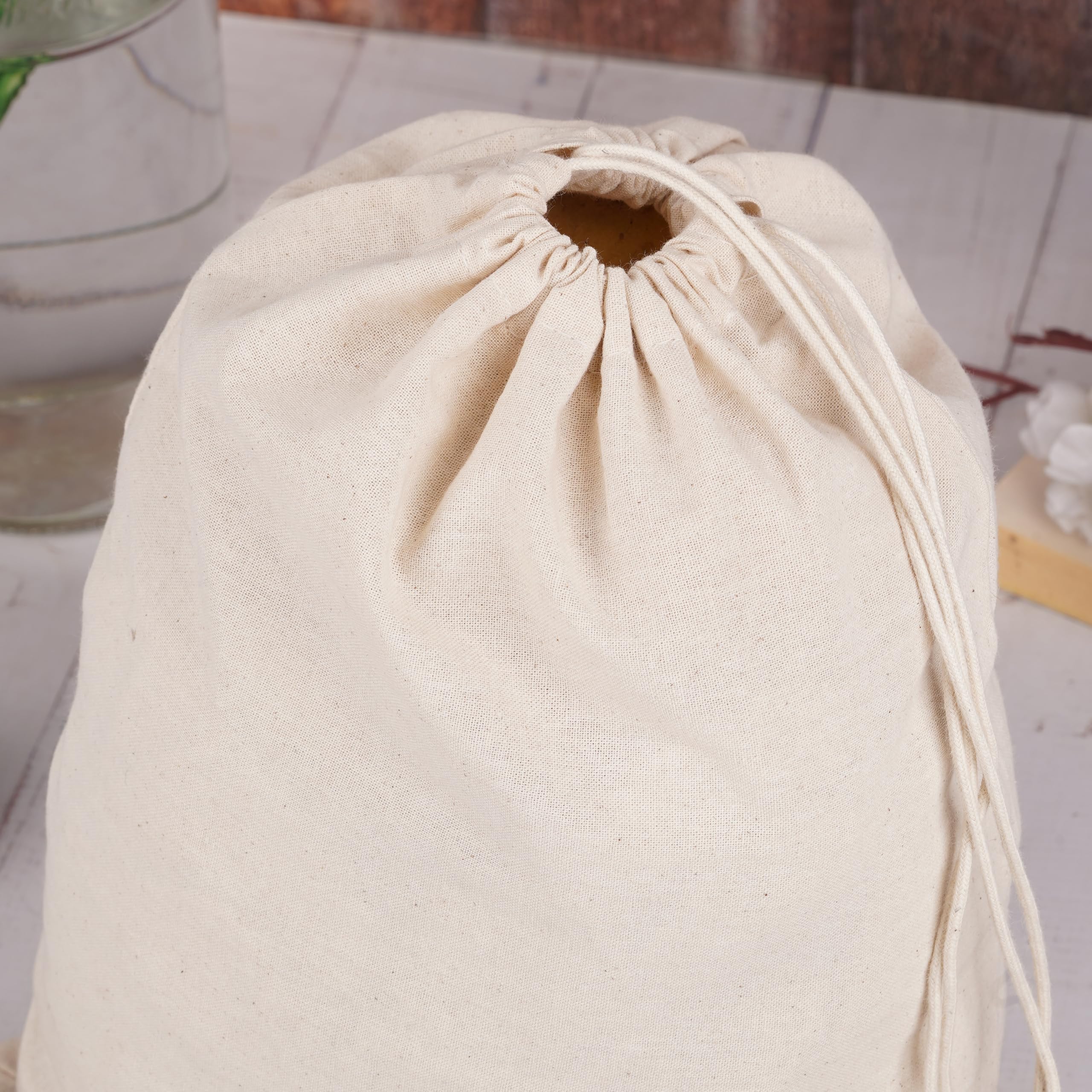 Marubhumi Cotton Storage Bags with Drawstrings Large 10x12 Inch - 12 Pcs Reusable Muslin Bulk Flour Sack Bag,Cotton Fabric Bread Bags Bulk Food Produce Natural Storage Bag