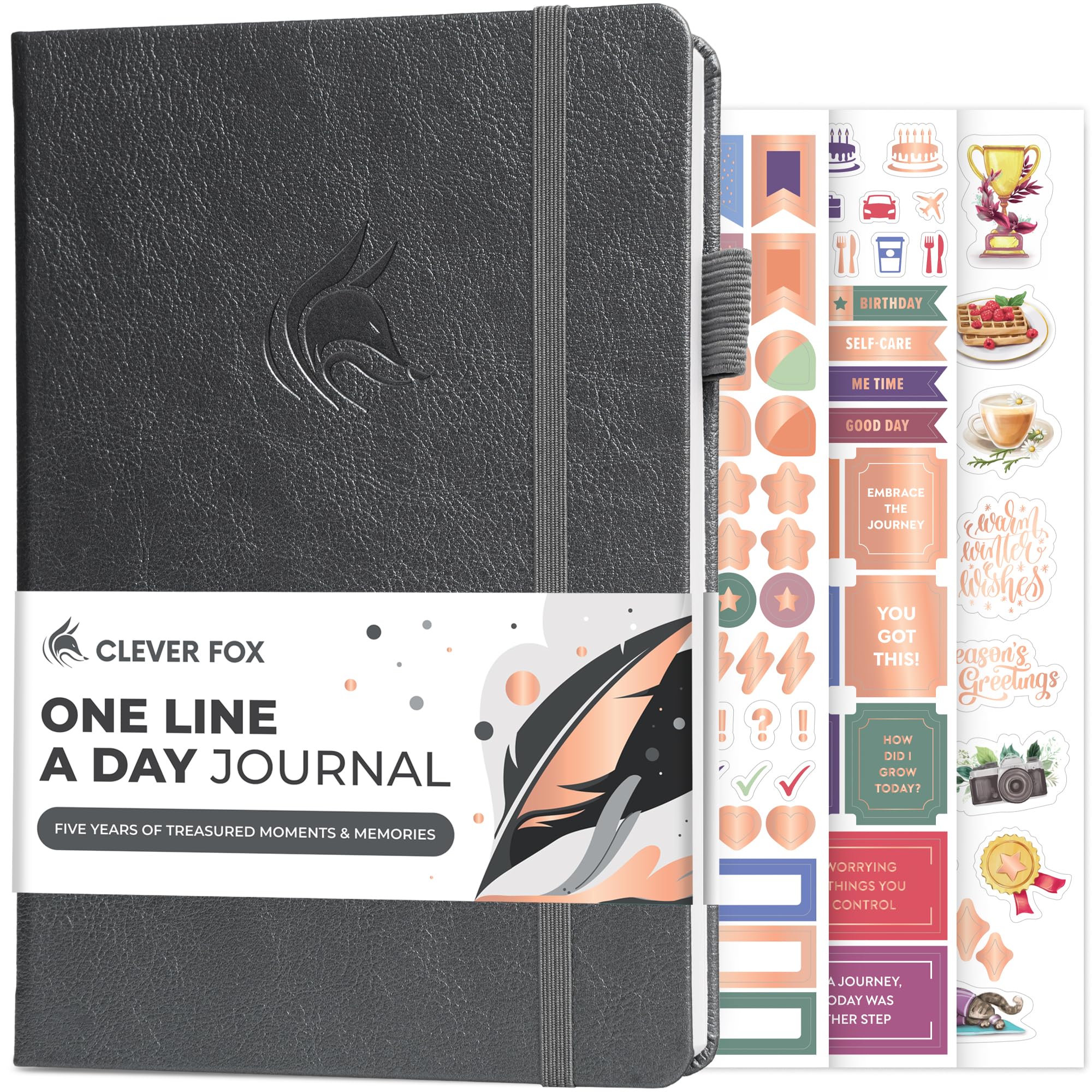 Clever Fox One Line A Day Journal – 5-Year Memory Notebook – Daily Time Capsule Diary for Women & Men –Five-Year Day-by-Day Planner (Silver Black) — image 1