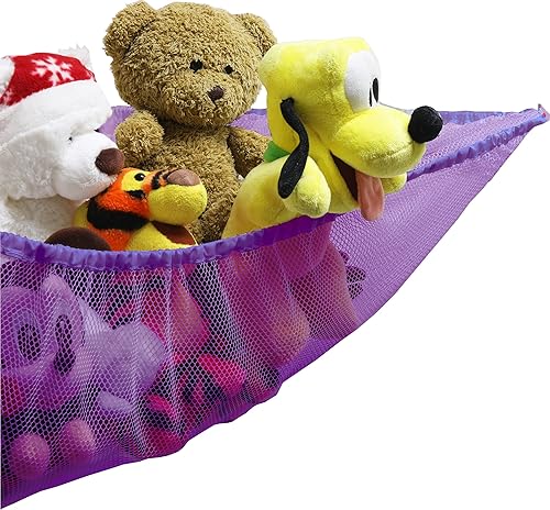 Miniatura 35 de Simple Houseware Paquete de 2 hamacas de juguete de peluche, almacenamiento de pared de esquina para habitación de niños, color negro Negro,Azul