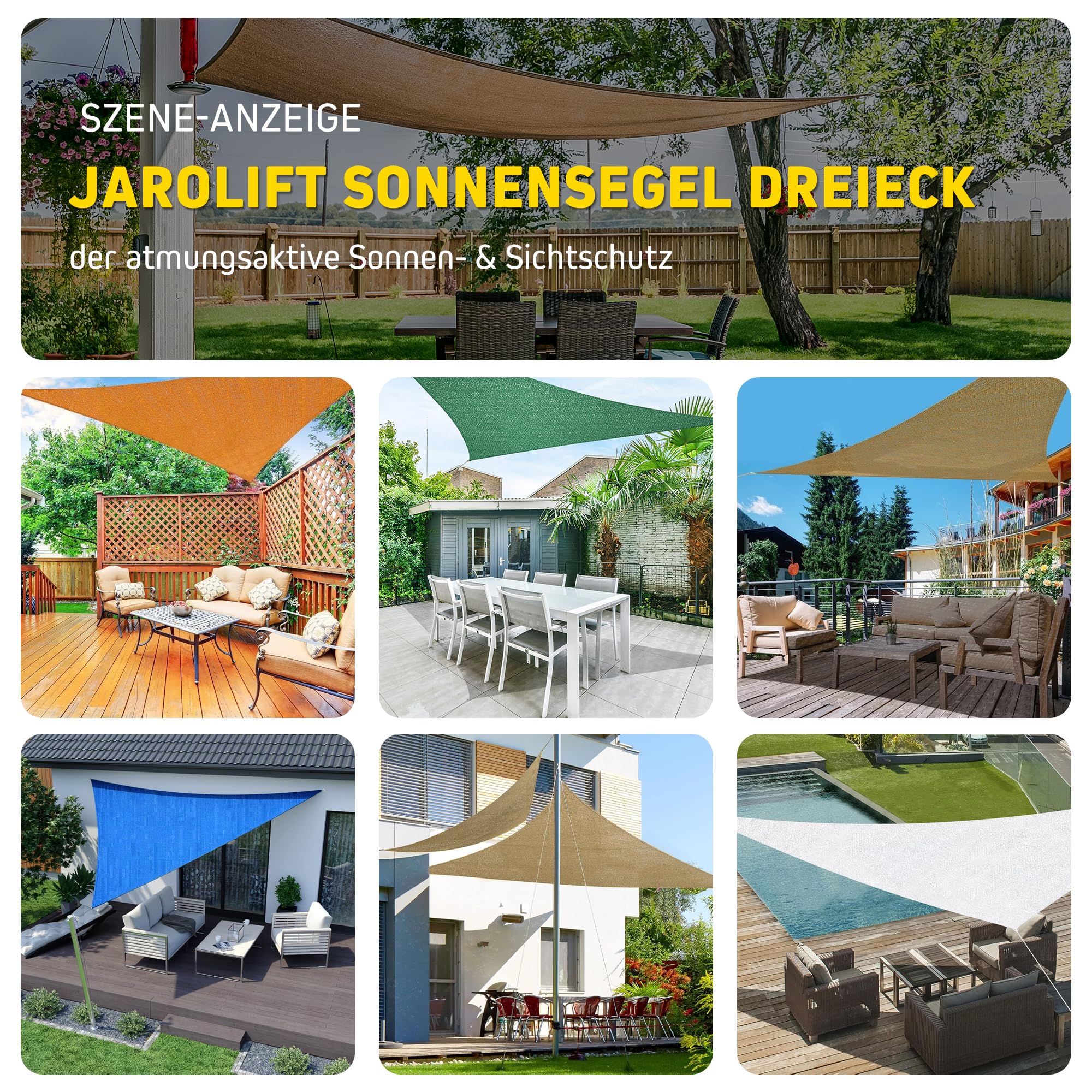jarolift Toldo Vela Triangular Transpirable Protección Solar y Privacidad para Jardín, Balcón, Terraza, 360 x 360 x 360 cm, Beige