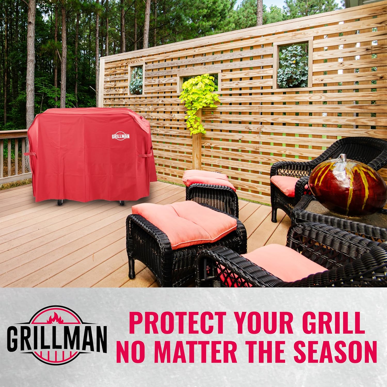 Grill Cover by Grillman, Red, 64 Inch, BBQ Outdoor Grill Covers, Charcoal & Gas Grills, Waterproof, Rip-Proof, Weather-Resistant, Anti-UV, Barbecue Cover for Weber, Genesis, Charbroil, Nexgrill, etc