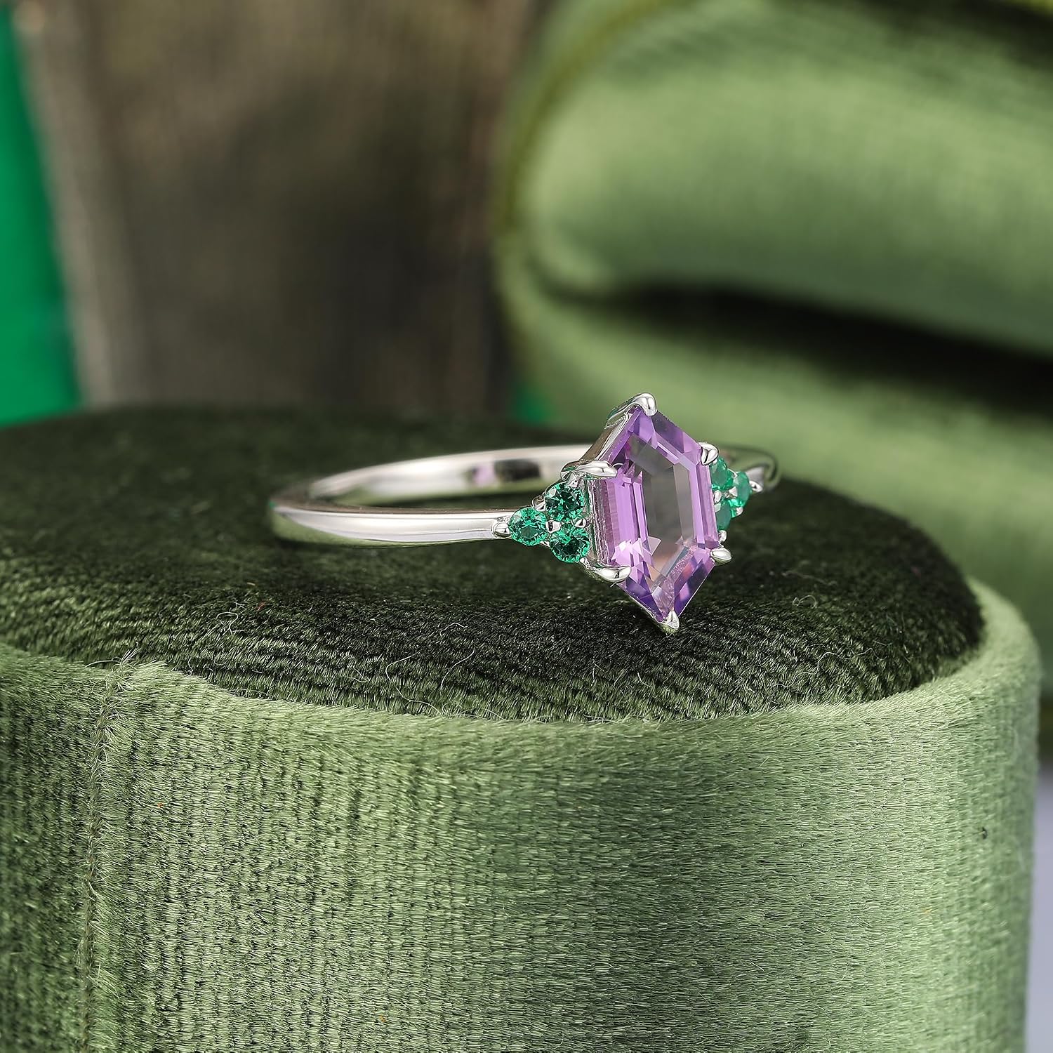 Natural Amethyst Engagement Ring for Women 925 Sterling Silver Platinum Plated Art Deco Purple Birthstone Wedding Promise Ring for Her Size 4-9
