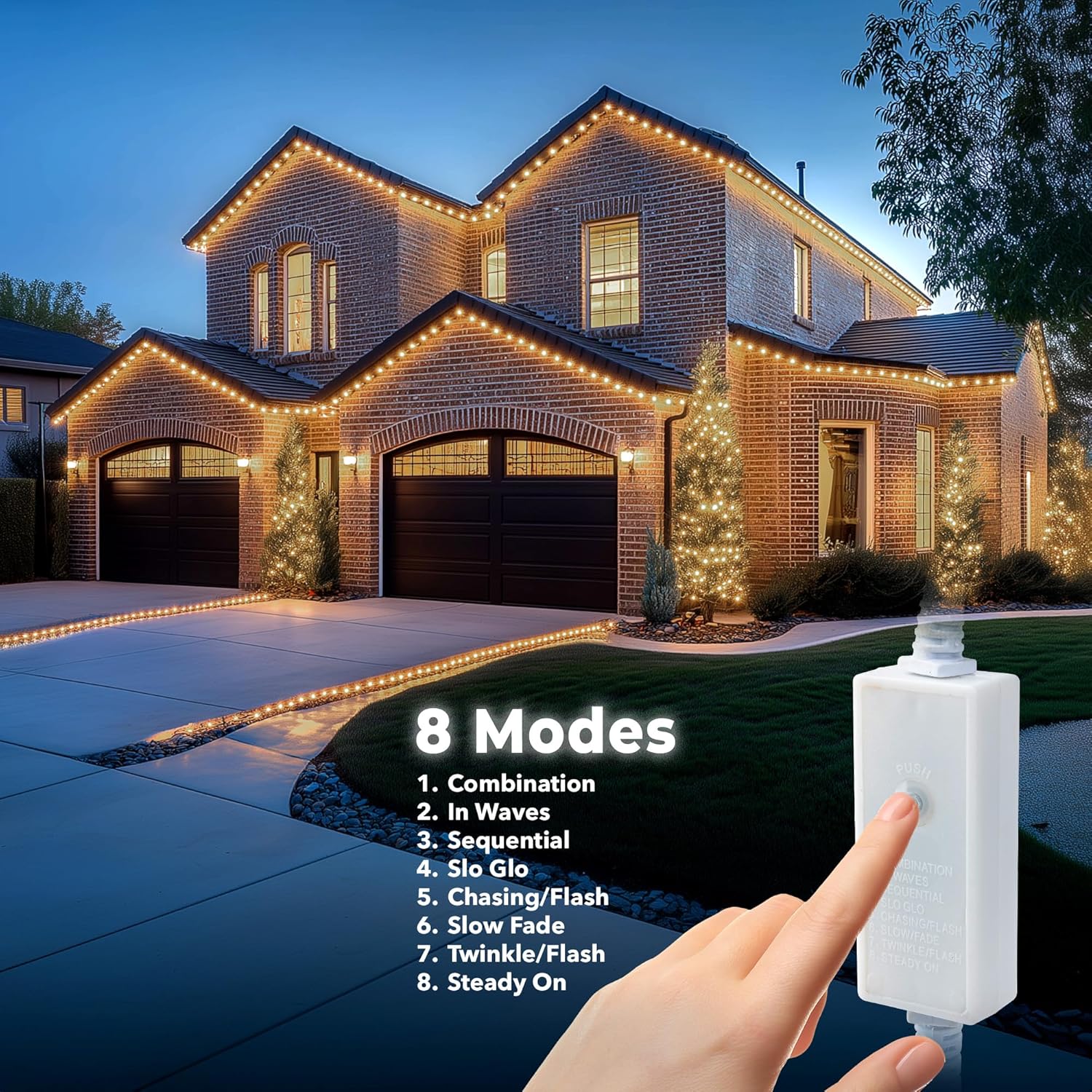 381LEDs, 50ft Warm White Outside LED Rope Light, 8 Modes, Connectable Outdoor Permanent Waterproof Accent Exterior Lighting, PVC Case, Holiday, Backyard Patio, Home Garden, Decorative