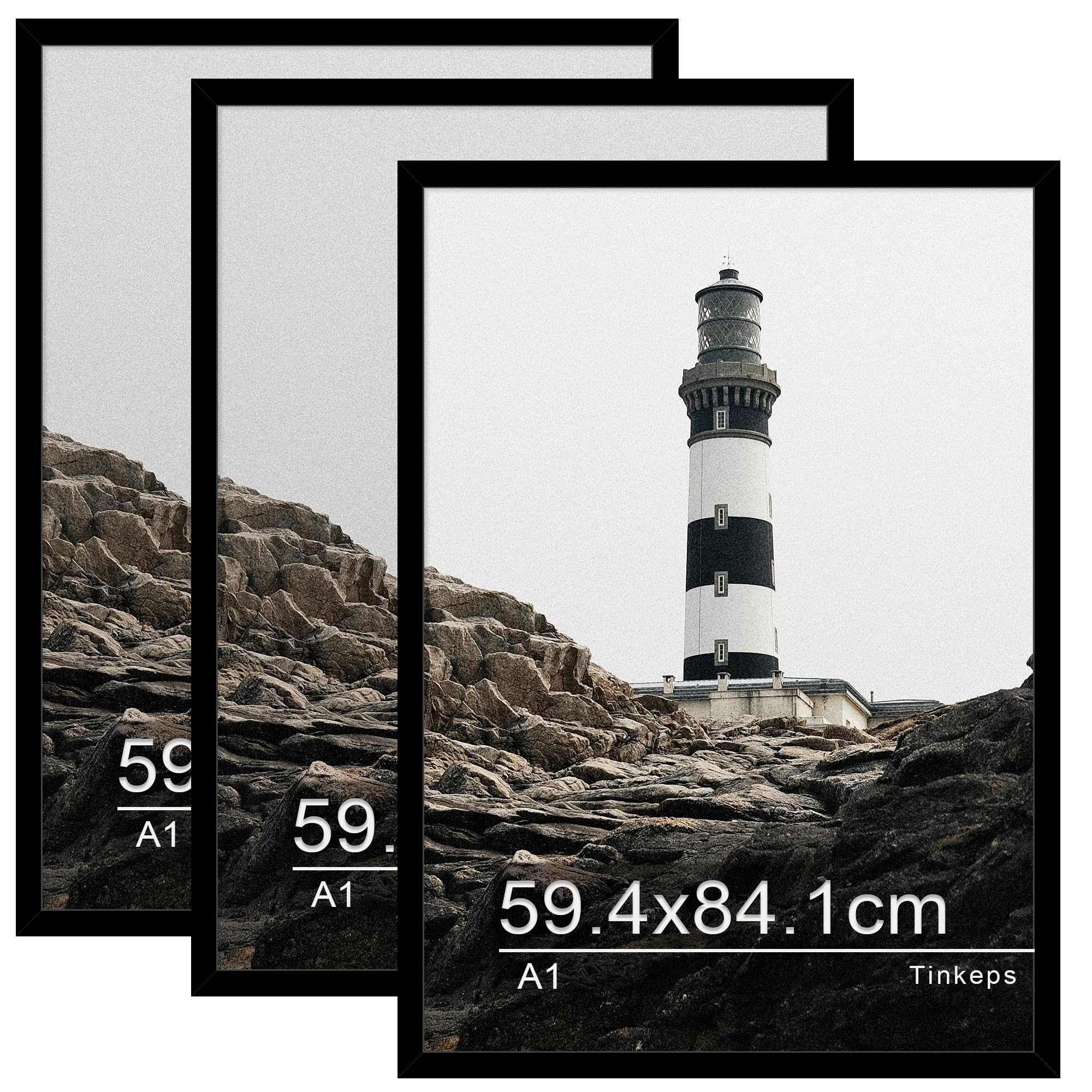 Cadre A1 noir (lot de 3) grand format pour affiche murale horizontale ou verticale