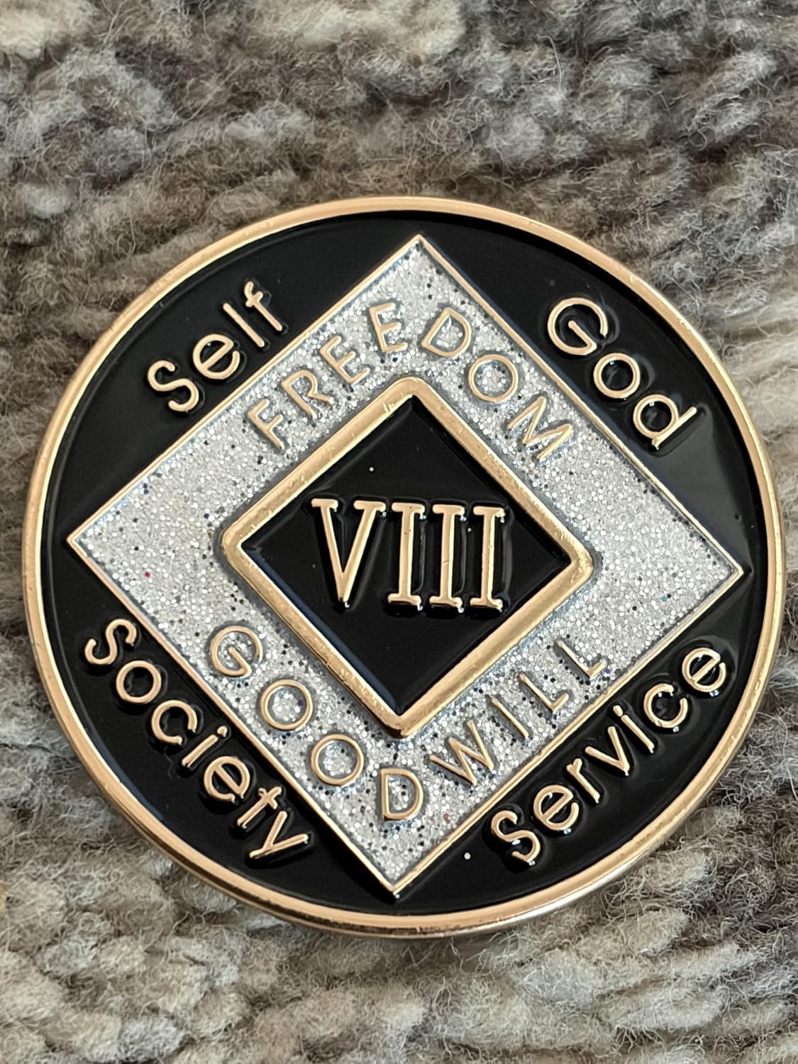 8 Year Black and Silver Glitter NA Medallion Official Narcotics Anonymous Chip