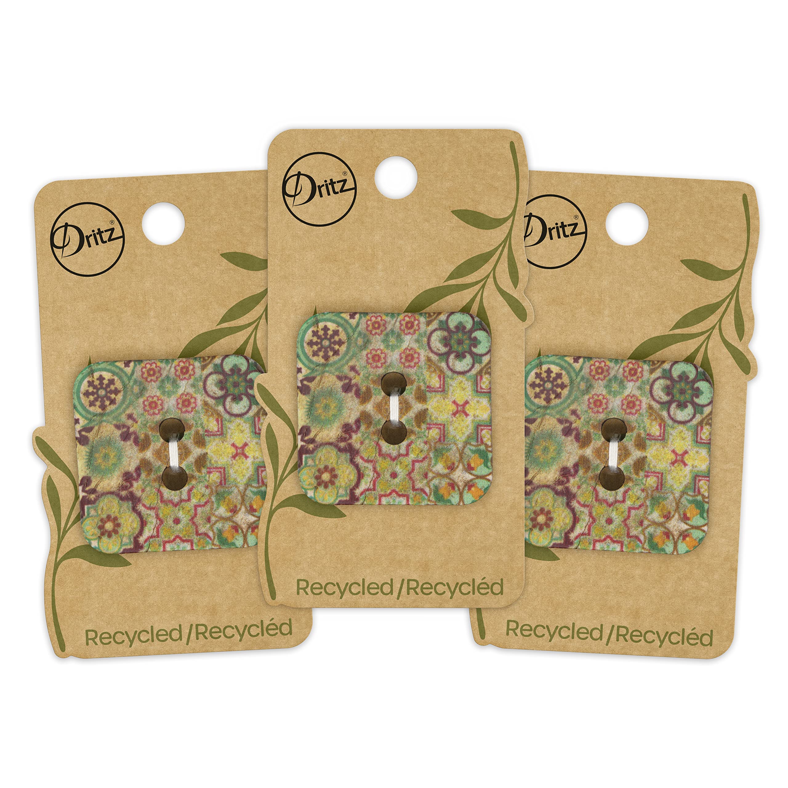 Dritz Carré, 35 mm, vert moyen, 3 boutons en noix de coco durables, (1-3/8"), 3 pièces
