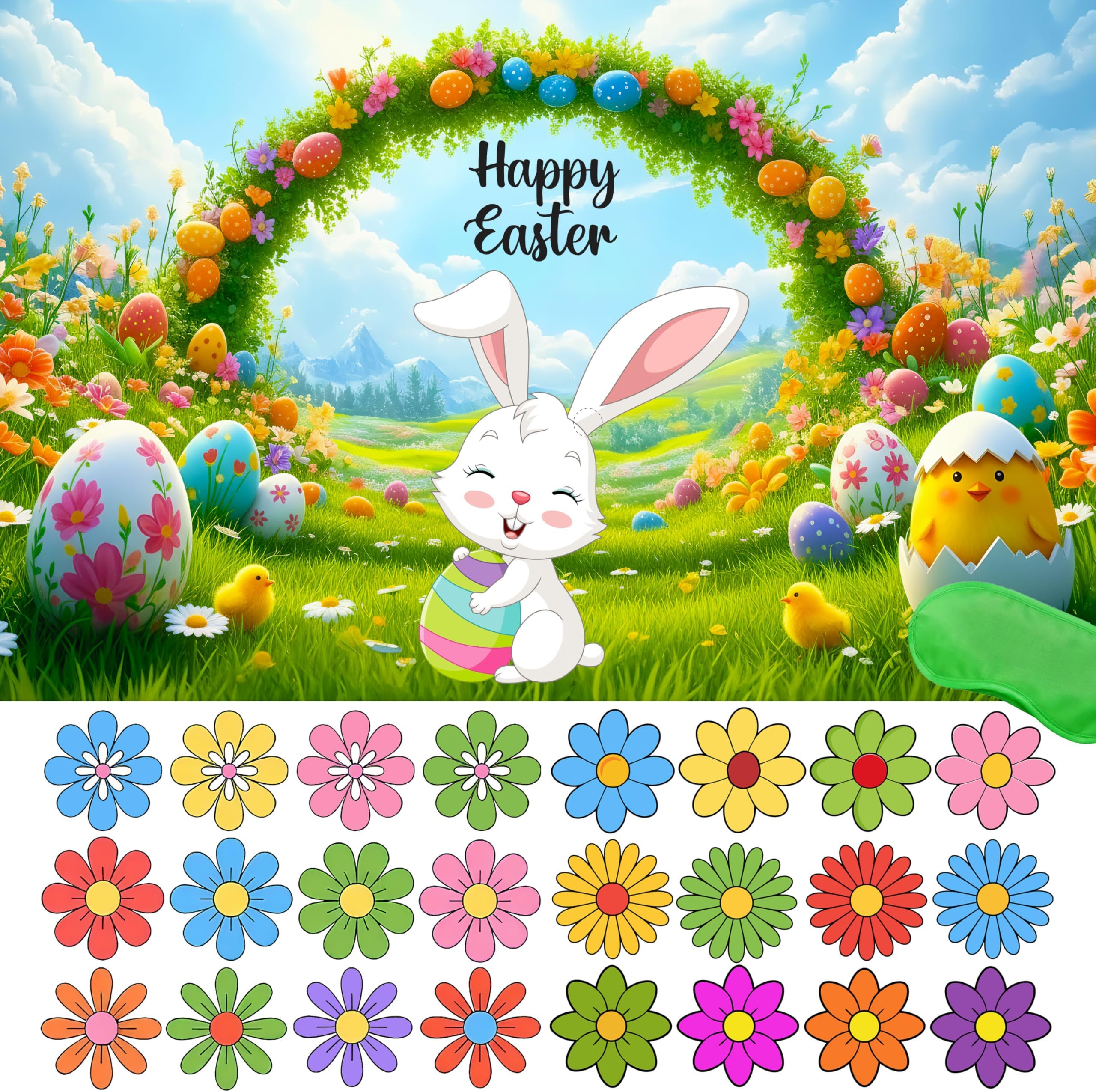 Pin The Flower on The Bunny Easter Games Easter Party Games Easter Rabbit Game with Reusable Stickers Egg Hunt Activities Party Favors Supplies
