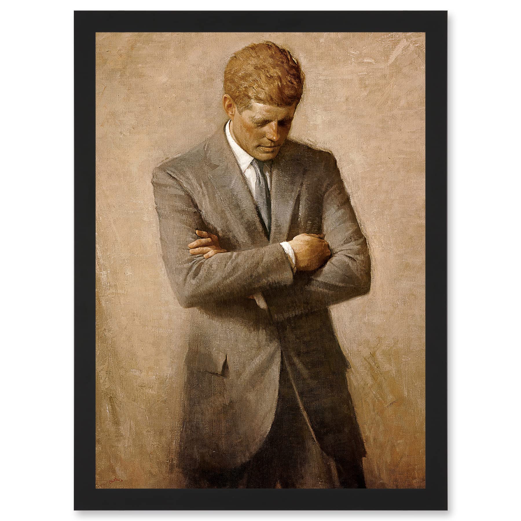 Artery8 Shikler Official Portrait US President John Kennedy JFK Painting Artwork Framed Wall Art Print A4