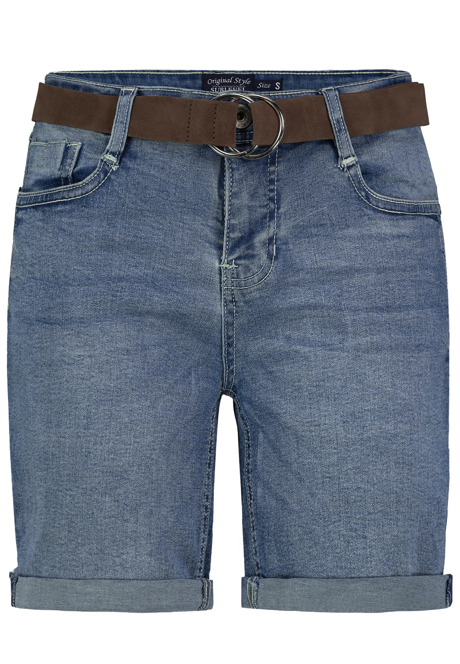Sublevel Damen Jeans Bermuda-Shorts mit Veloursleder Gürtel