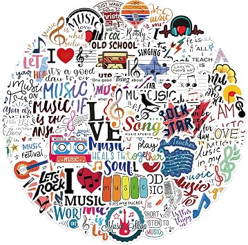 50Pcs Love Music Stickers, Trendy Musical Symbol Stickers Decals for Guitar Laptop Water Bottle Phone Scrapbook, Cute Waterproof Vinyl Stickers Pack