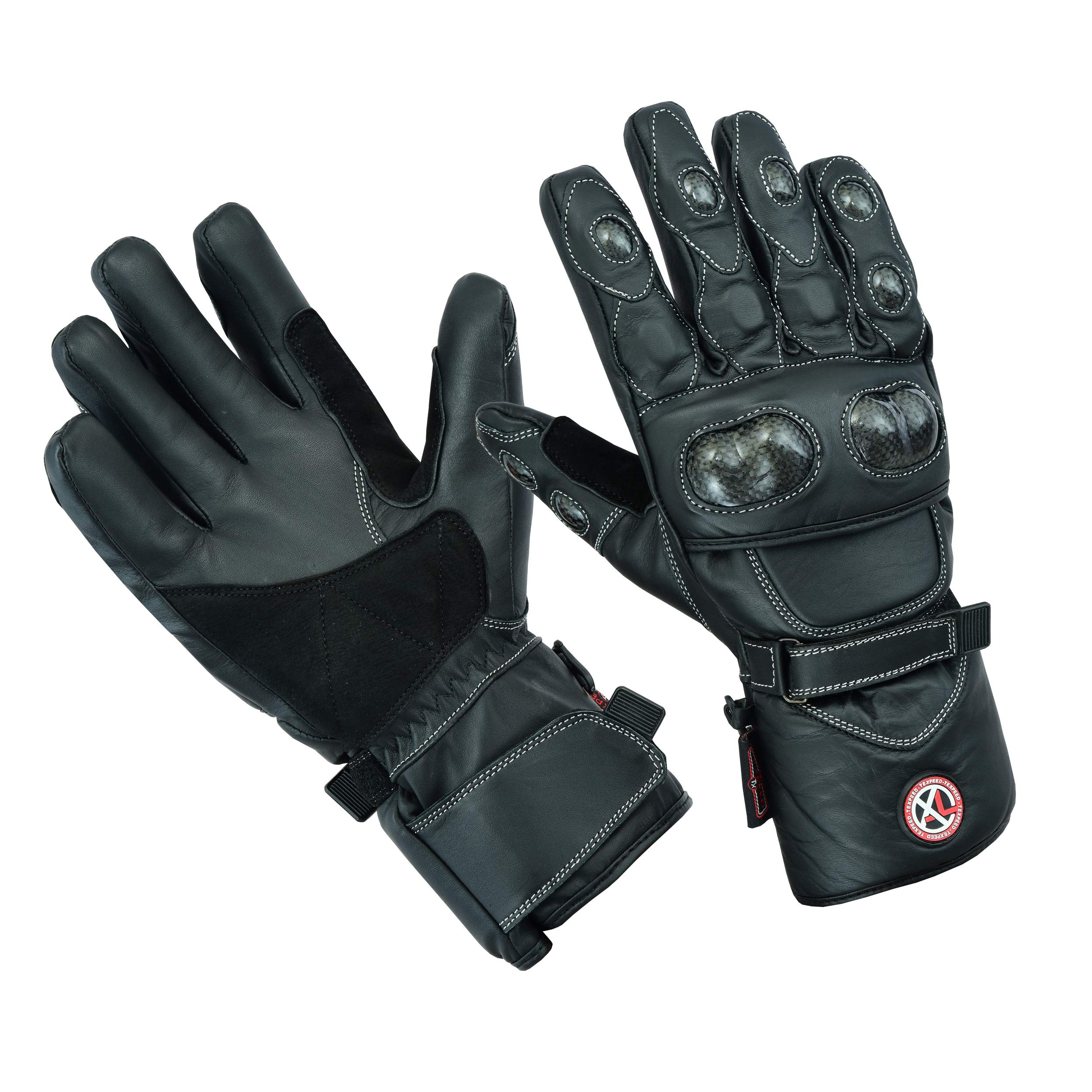 Texpeed Guanti Vera Pelle Moto Uomo - Guanti Da Ciclomotore Impermeabili Con Armatura CE - Inverno o estate - Nero - Polsino lungo - S