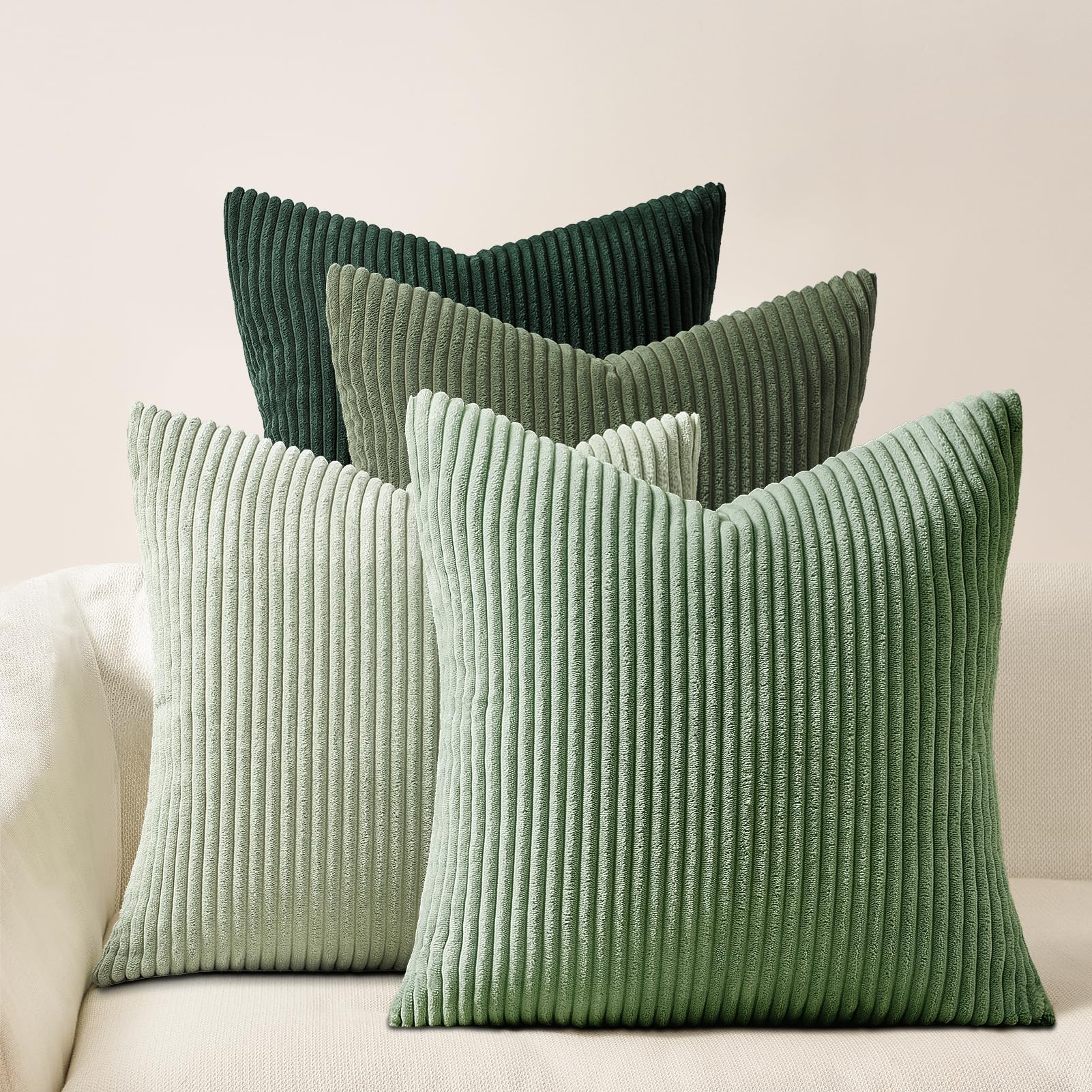 Topfinel Corduroy Throw Pillow Covers Pack of 2 LightGreen 22"x22" No Insert with Hidden Zipper Decorative Cushion Covers for Fall, Halloween, Thanksgiving,Light Green Lightgreen 22" x 22" (Pack of 4)