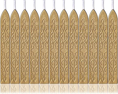 Yoption 12Pcs Sealing Wax Sticks with Wicks, Antique Gold Totem Fire Manuscript Seal Wax Sticks for Wax Seal Stamp Antique Gold