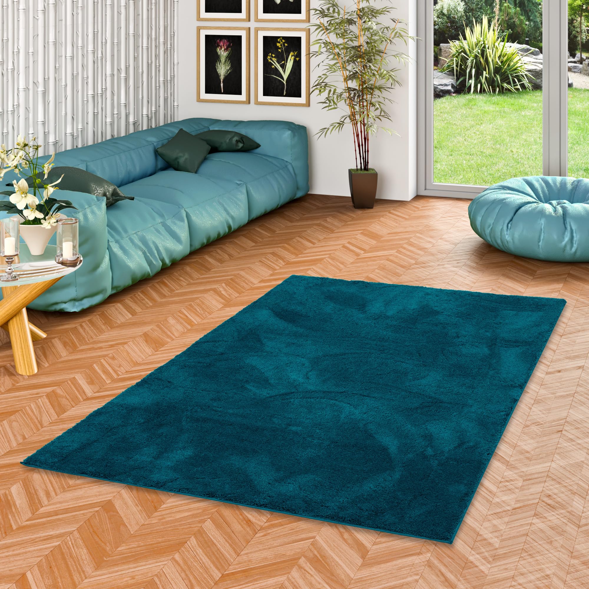 Pergamon Luxe Super Doux Tapis à Poils Longs Moelleux Doux Salon Chambre à Coucher Silky Pétrole