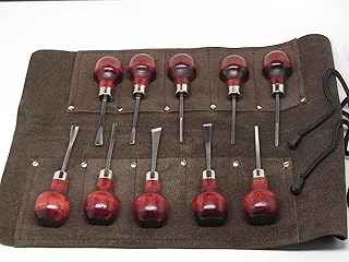 10pc Wood Carving Wood Block Tools & Leather Tool Roll Ramelson USA 107 209