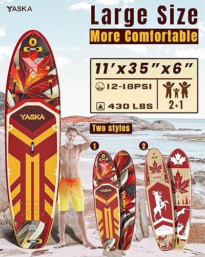 Vista 9 de YASKA Inflatable Stand Up Paddle Board - 11ft Extra Wide Paddleboard with Premium SUP Board Accessories,Camera Mount,Non-Slip EVA Deck,5