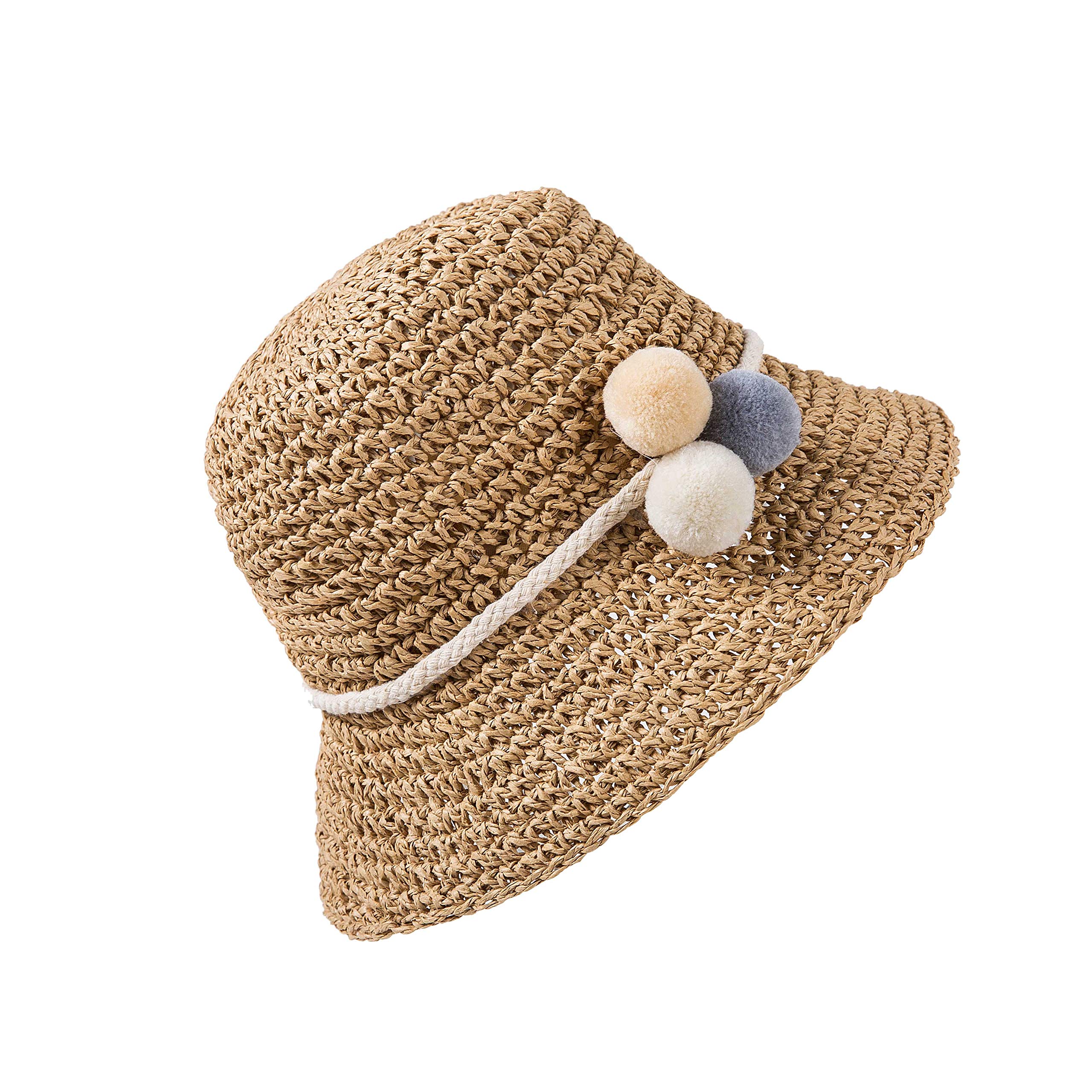 HONGXIN-SHOP Sombrero de Paja Niña Gorra de Sol Transpirable al Aire Libre de Viaje Sunscreen Cap Playa de Verano para Chicas, Beige/Caqui