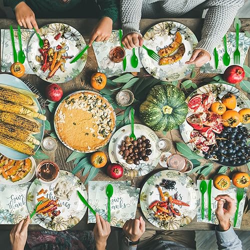 Miniatura 7 de Juego de platos y servilletas de papel de Acción de Gracias, platos de postre desechables de calabaza de acuarela, vajilla rústica de cosecha de