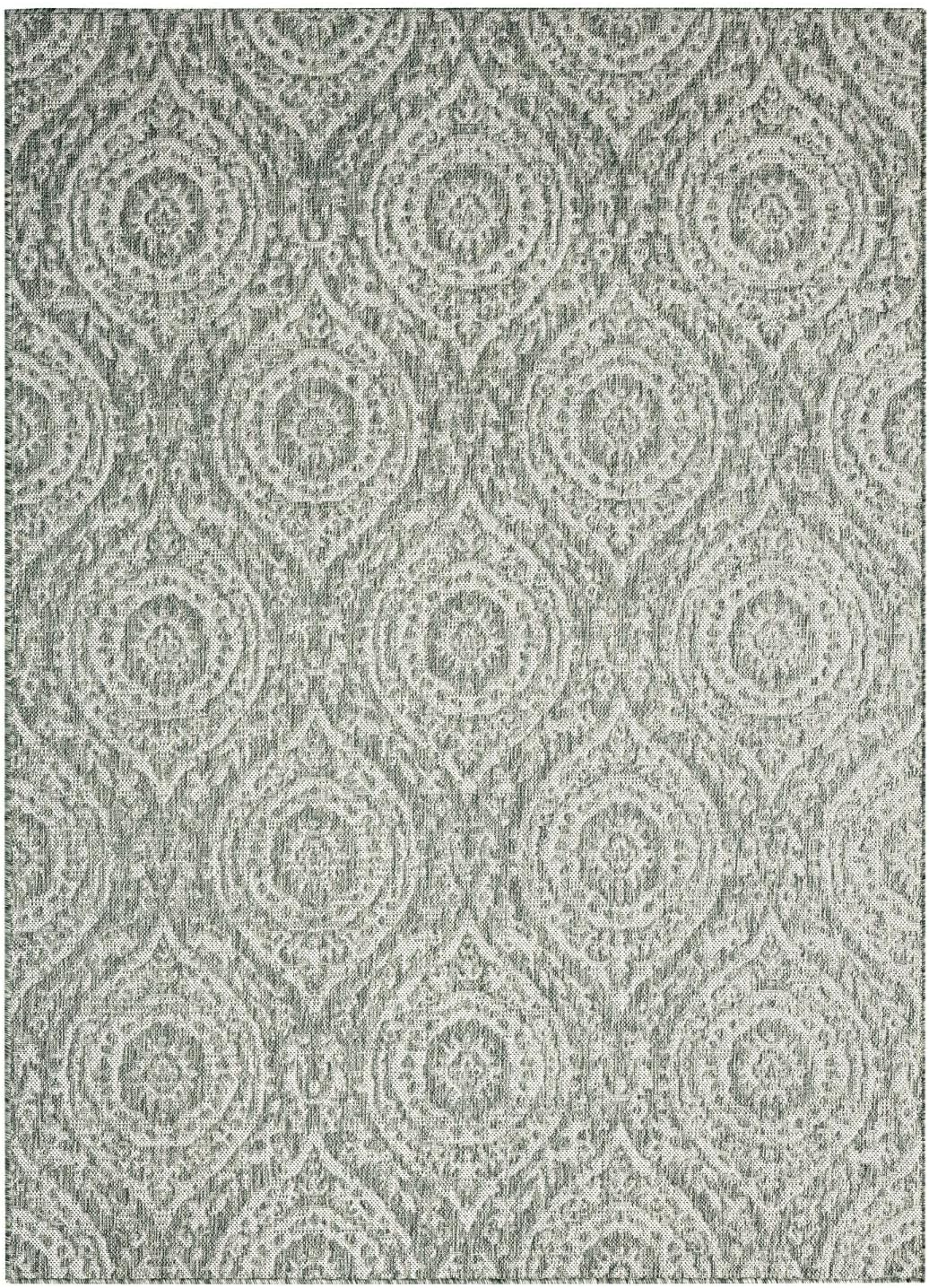 Nicole Miller New York Patio Country Zoe Moroccan Damask Indoor/Outdoor Area Rug, Grey/Ivory, 7'9"x10'2"