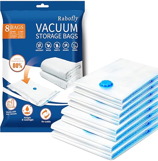 rabofly Premium Vacuum Storage Bags Pack of 8 (2 Jumbo + 2 Large + 2