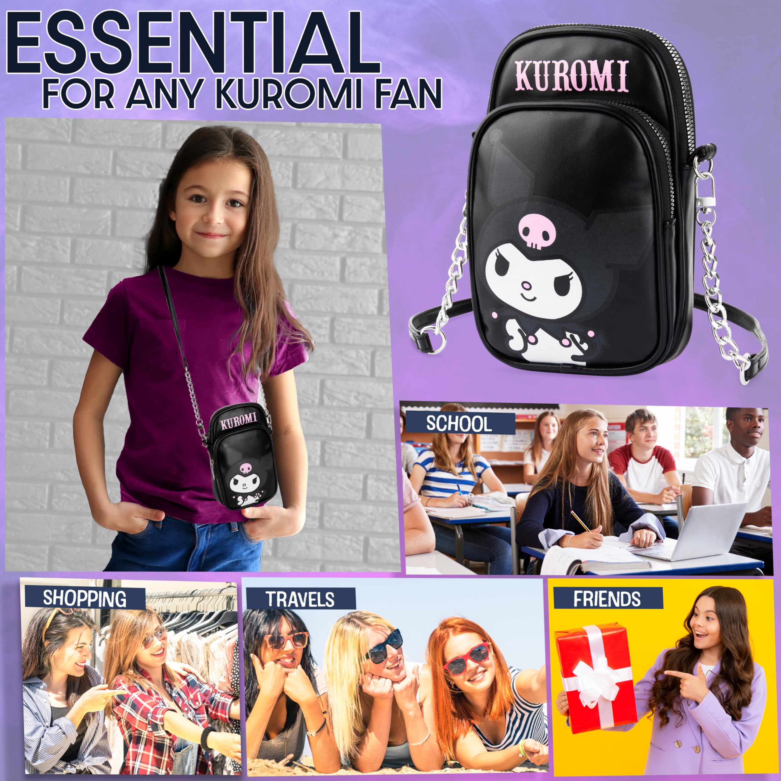 Get Trend Hello Kitty Sanrio Kuromi Torebka na ramię dla dziewczynek, saszetka na telefon, niezbędne akcesoria podróżne Kawaii, prezenty z motywem anime