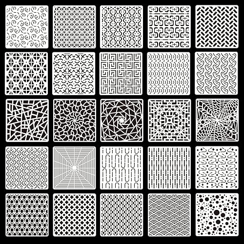 25 plantillas geométricas mixtas, plantillas de pintura huecas, plantillas de dibujo de plástico, plantillas de arte reutilizables, plantillas de
