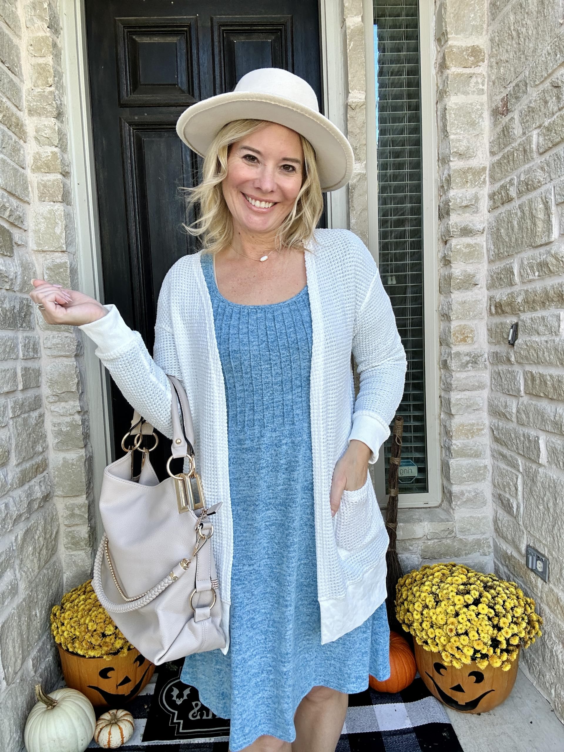 STYLEWORD Cardigan Donna Manica lunga Estate Cardigan leggero Maglia aperta davanti con tasche