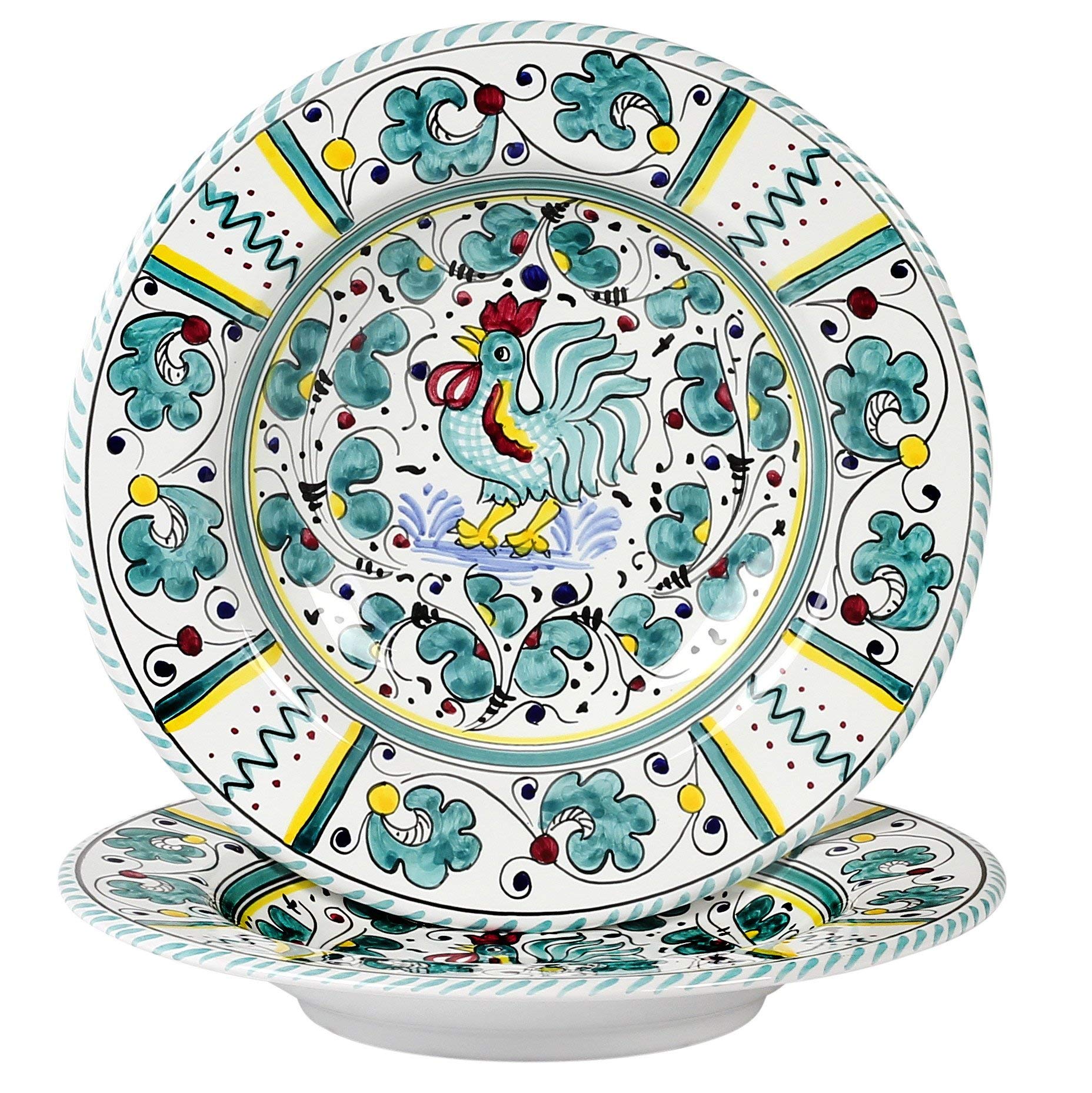 ORVIETO GREEN ROOSTER Pasta Soup bowl [GR0002] ~ Authentic hand painted in Deruta, Italy. Original design. Shipped from the USA with Certificate of