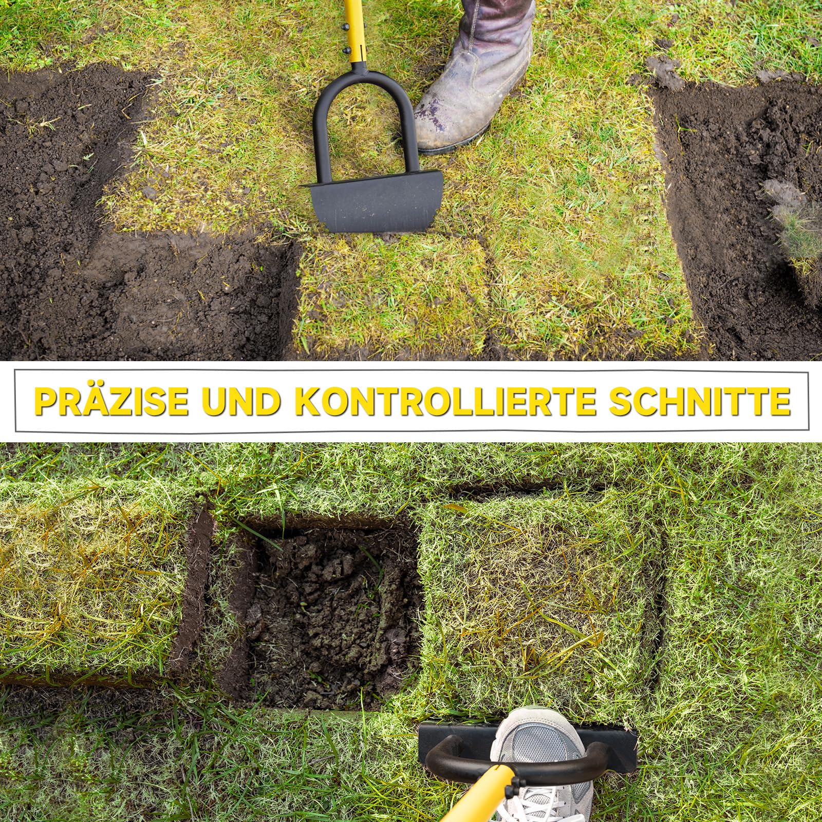 Manueller Rasenkantenstecher mit Verstellbarer Länge von 96–106 cm, Sägezahn-Kantenstecher mit breiter Trittfläche und Klinge aus Manganstahl, Gartenwerkzeug zum Abstechen von Beeten