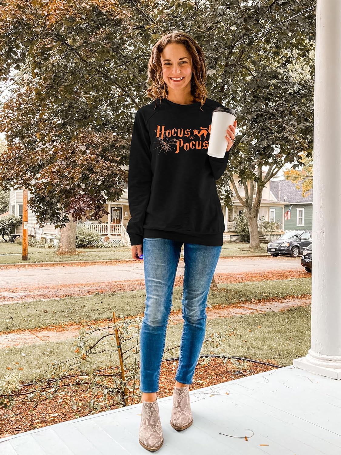 MNLYBABY Halloween Sweatshirt for Women Hocus Pocus Shirts Long Sleeve Black Cat Shirt Halloween Pullovers Sweatshirts Tops - Image 8