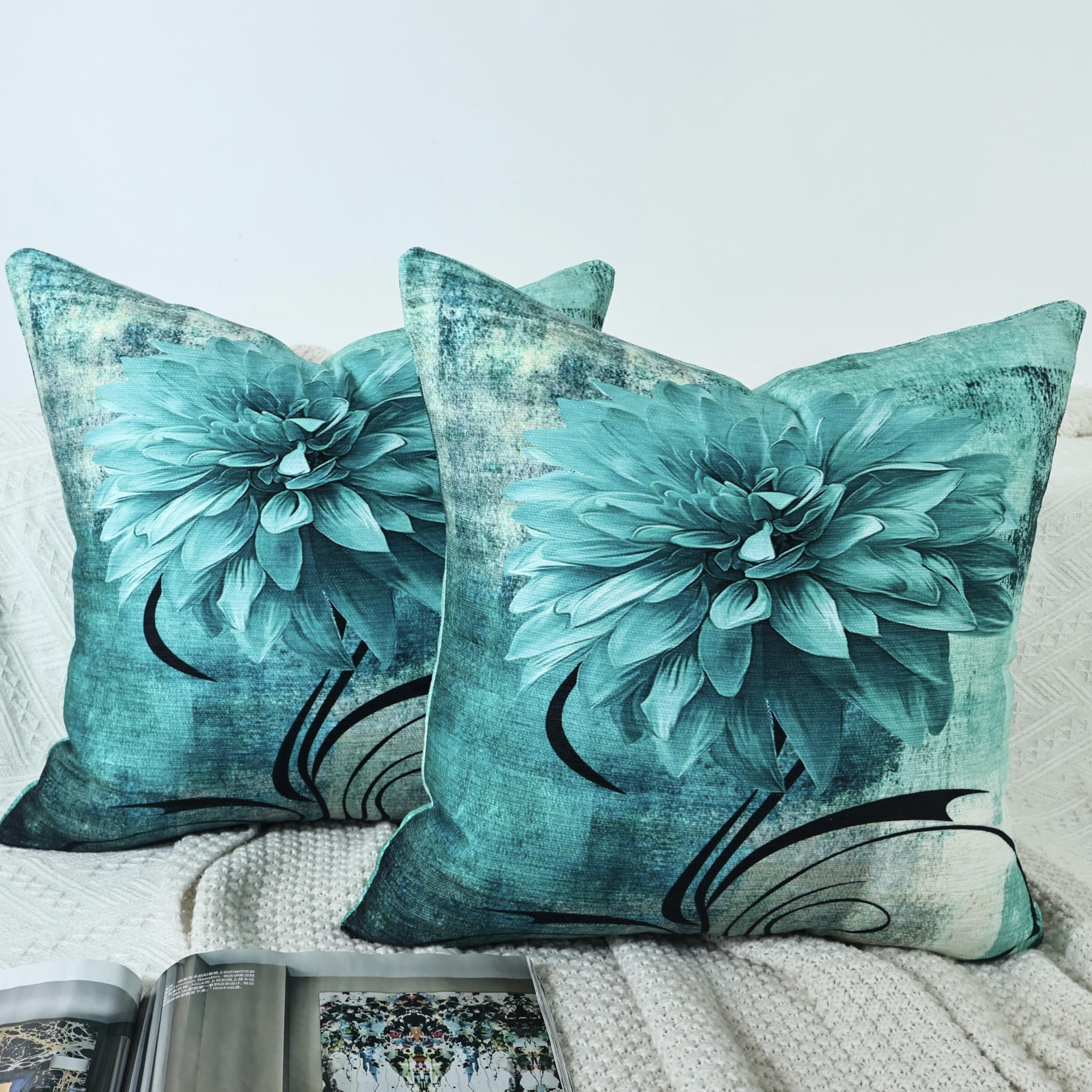 OYIMUA Chenille Kissenbezug 50x50 Türkis 2er Set Kissenbezüge Moderne Dekokissen Weich Sofakissen Quadratisch Kuschelkissen Deko Aesthetic Pillow Cover