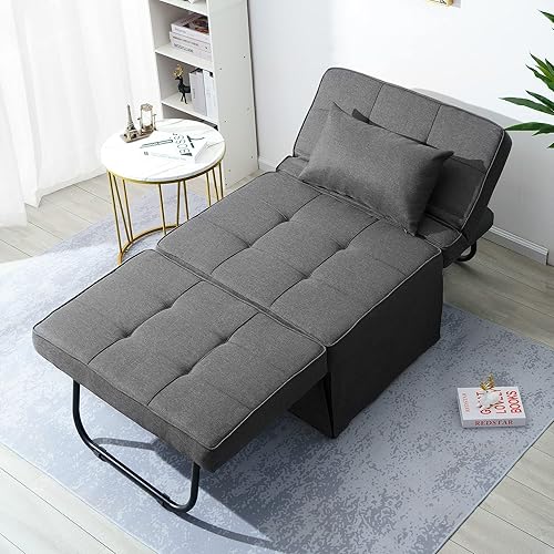 Miniatura 7 de BIGSYY Sofá Cama, 4 en 1 Otomana Plegable Multifunción de Lino Transpirable Cama Sofá con Respaldo Ajustable Silla Convertible Moderna para Sala de