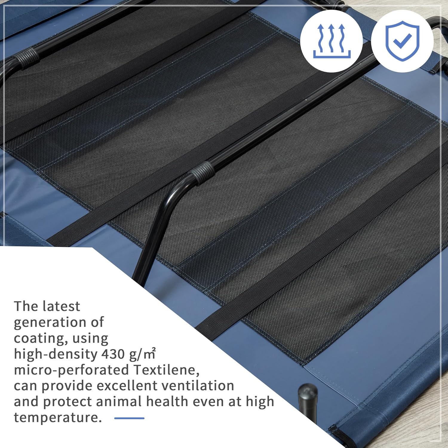 PawHut XL Elevated Dog Bed, Outdoor Raised Dog Bed, Portable Pet Cot w/Carry Bag Metal Frame Breathable Mesh Indoor and Outdoor Dark Blue