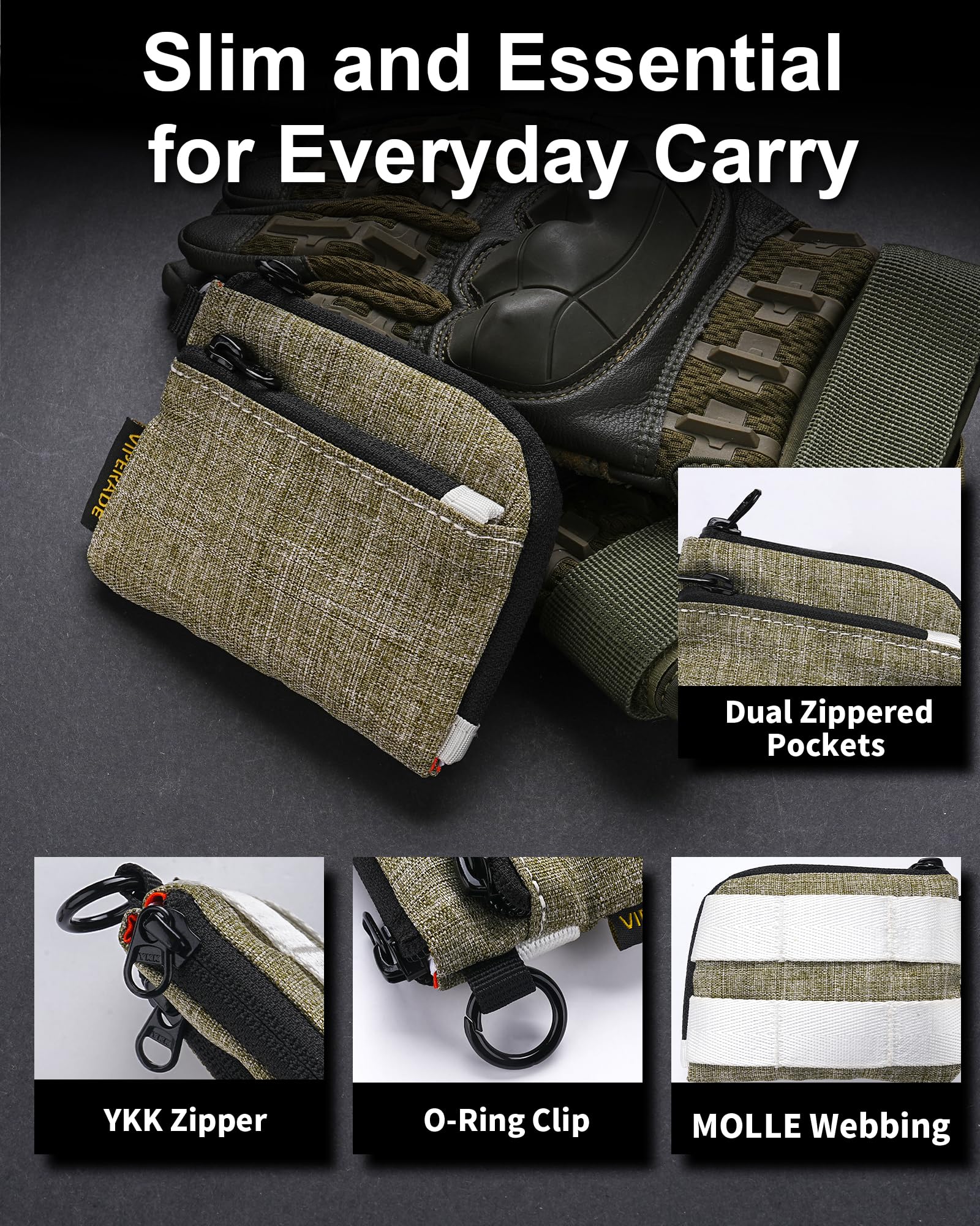 VIPERADE VE37 etui na klucze, małe etui na klucze, męski, mini portfel męski z kółkiem na klucze, portmonetka z zamkiem błyskawicznym, minimalistyczna torebka EDC do noszenia na co dzień i na zewnątrz