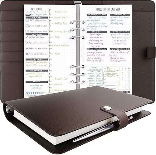 Lux Productivity PRO - Agenda organizadora compacta A5, sin fecha, con calendario diario y cuaderno de reflexión