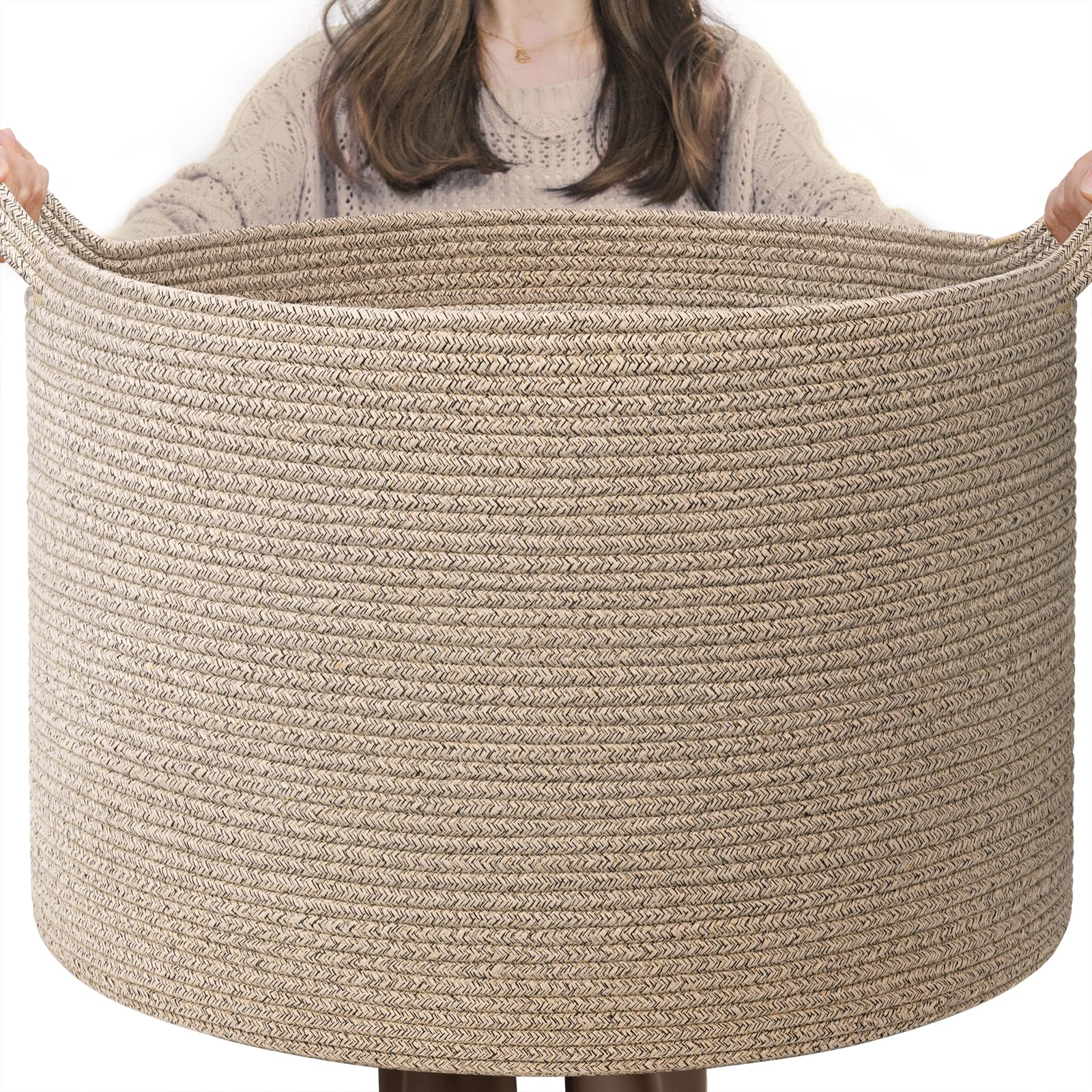INDRESSME XXXLarge Woven Wicker Blanket Basket Living Room, 90L | 21.7" x 13.8" Storage baskets for toys laundry & pillows. Fits living room, bedroom or nursery décor. Soft-touch with handles