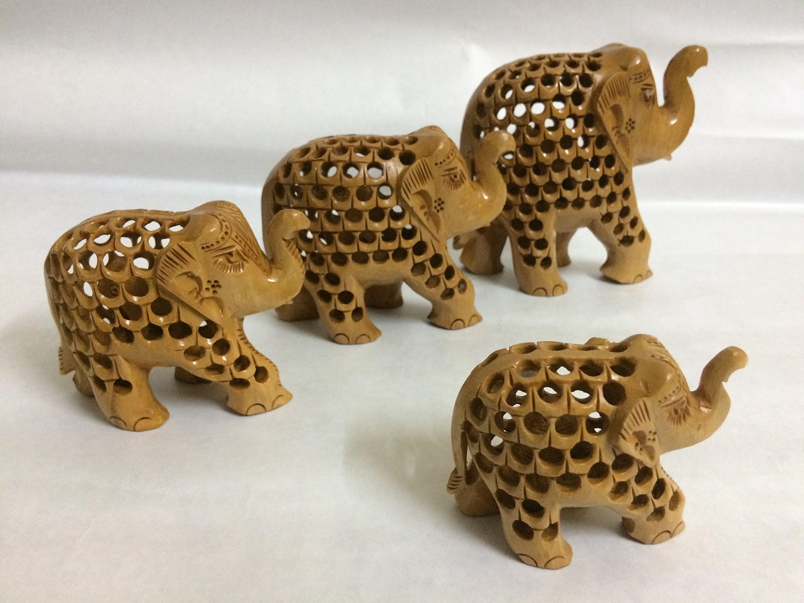 craftstore14 Wooden Elephant,Elephant Family Trunk UP Welcome Hand-Crafted (Set of 4 Pieces)